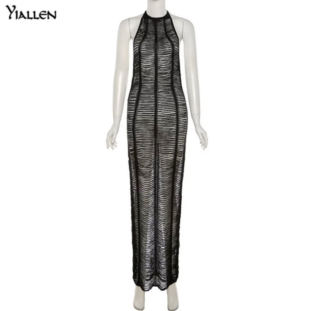 Summer Sexy Hollow Out See Through Sleeveless Beach Cover Long Dress - Picture 2 of 7